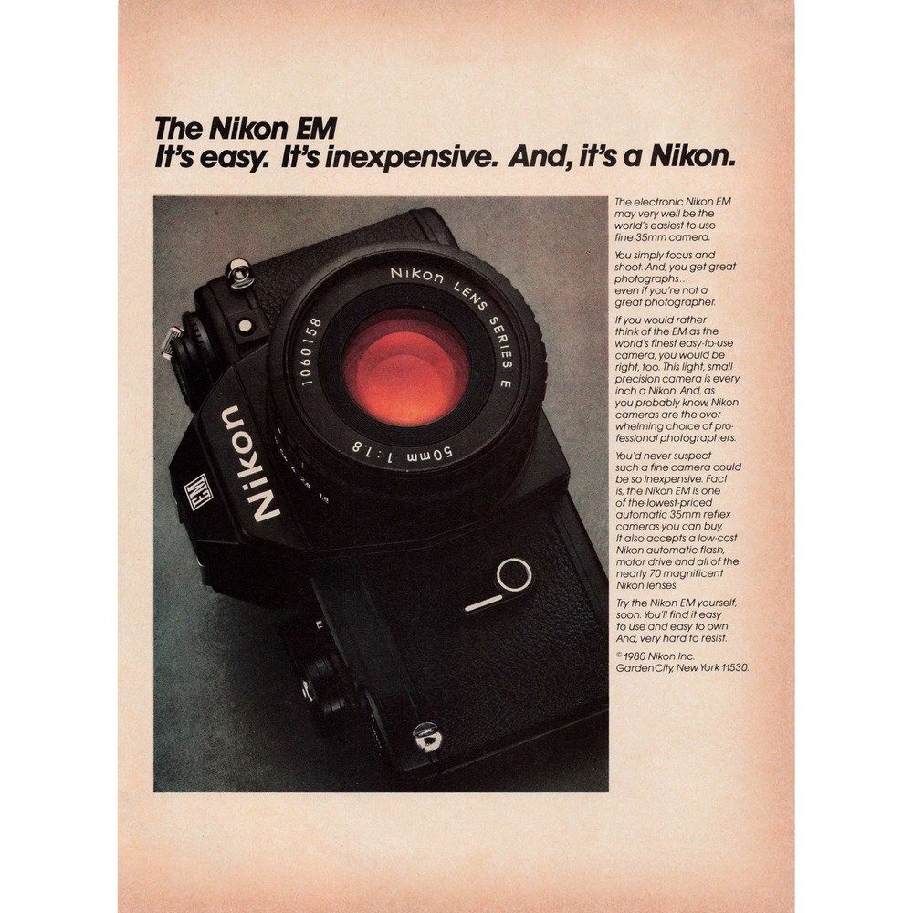 Vintage Nikon EM 35mm Film Camera Advertisement Photo Photography Print - Picture 1 of 1